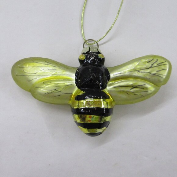 Bumble Bee Glass Christmas Ornament Boston International 3" Black Yellow - Picture 1 of 10